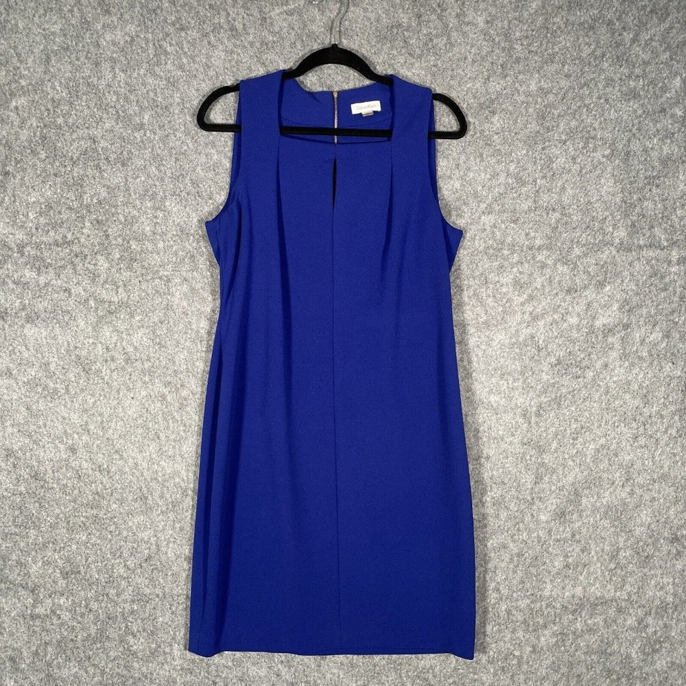 Calvin Klein Size 14 Royal Blue Sheath Scuba Dress Sleeveless
